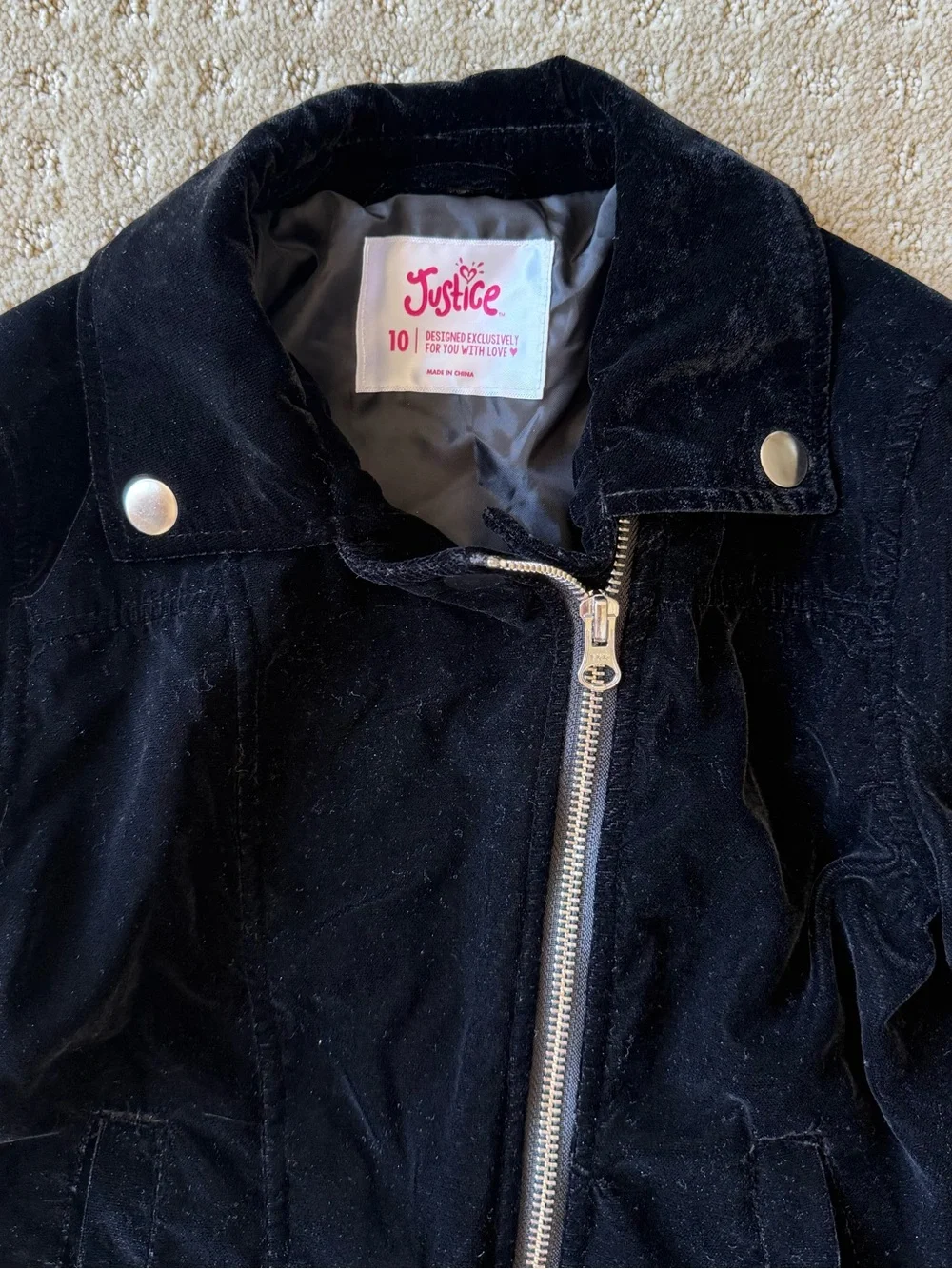 Justice Girls' Black Velvet Moto Jacket, Size 10